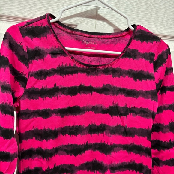 RELATIVITY Women’s Quarter Sleeve Pink & Black Striped Scoop Shirt Top - size S - Picture 2 of 4